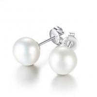 Freshwater Pearl Stud Earring, Brass, with Freshwater Pearl, platinum plated, nickel, lead & cadmium free, 7-8mm 