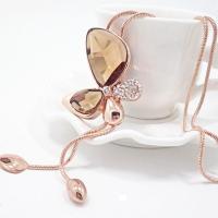 Zinc Alloy Sweater Chain Necklace, Butterfly, rose gold color plated, Adjustable & for woman & with rhinestone Approx 37.79 Inch 