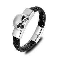 Men Bracelet, 316 Stainless Steel, with Microfiber PU, plated, fashion jewelry, black 