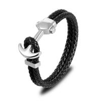 Men Bracelet, 316 Stainless Steel, with Faux Leather, plated, fashion jewelry, black 