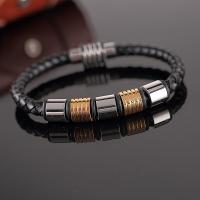 Los hombres de la pulsera y del brazalete, acero inoxidable 316, con cuero de imitación, chapado, Joyería, Negro, Vendido por Sarta