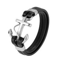 Men Bracelet, 316 Stainless Steel, with Faux Leather, fashion jewelry, black 