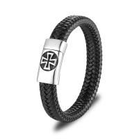Men Bracelet, 316 Stainless Steel, with Faux Leather, fashion jewelry, black cm 