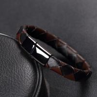 Men Bracelet, 316 Stainless Steel, with Microfiber PU, polished, fashion jewelry, brown 