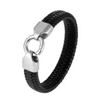 Men Bracelet, 316 Stainless Steel, with Faux Leather, polished, fashion jewelry, black cm 