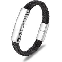 Men Bracelet, 316 Stainless Steel, with Faux Leather, fashion jewelry, black 