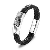 Men Bracelet, 316 Stainless Steel, with Microfiber PU, fashion jewelry, black cm 