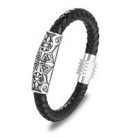 Men Bracelet, 316 Stainless Steel, with Microfiber PU, fashion jewelry & enamel, black 