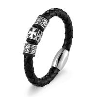 Men Bracelet, 316 Stainless Steel, with Microfiber PU, polished, fashion jewelry, black 