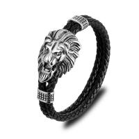 Men Bracelet, 316 Stainless Steel, with Microfiber PU, polished, fashion jewelry, black 