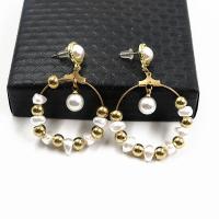 Zink Legierung Tropfen Ohrring, Zinklegierung, mit Kunststoff Perlen, Modeschmuck, goldfarben, verkauft von Paar
