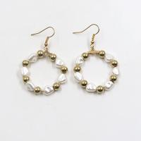 Zinc Alloy Drop Earring, with Plastic Pearl, fashion jewelry, golden 