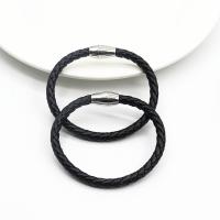 Bracelet en cuir artificiel, alliage de zinc, avec cordon en cuir, bijoux de mode, noire, 200mm, Vendu par PC