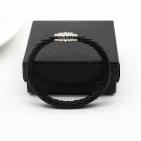 Bracelet en cuir artificiel, alliage de zinc, avec cordon en cuir, bijoux de mode & unisexe, noire, Vendu par PC