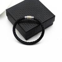 Bracelet en cuir artificiel, alliage de zinc, avec cordon en cuir, bijoux de mode & unisexe, noire, 200mm, Vendu par PC
