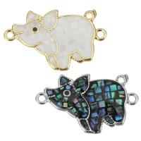 Brass Connector, with Mosaic Shell, Pig, plated, micro pave cubic zirconia 