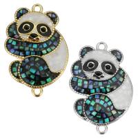 Brass Connector, with Mosaic Shell, Panda, plated, micro pave cubic zirconia 