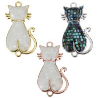 Brass Connector, with Mosaic Shell, Cat, plated, micro pave cubic zirconia 