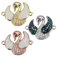 Cubic Zirconia Micro Pave Brass Connector, with Mosaic Shell, Swan, plated, micro pave cubic zirconia 