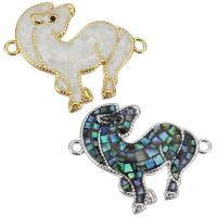 Brass Connector, with Mosaic Shell, Horse, plated, micro pave cubic zirconia 