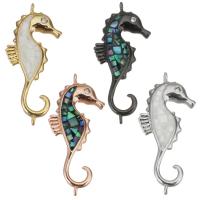 Cubic Zirconia Micro Pave Brass Connector, with Mosaic Shell, Seahorse, plated, micro pave cubic zirconia 