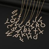 Cubic Zircon Micro Pave Brass Necklace, with 1.96 inch extender chain, Alphabet Letter, 18K gold plated & micro pave cubic zirconia & for woman Approx 17.71 Inch 