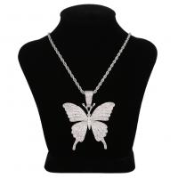 Brass Sweater Chain Necklace, Butterfly, plated, micro pave cubic zirconia Approx 23.62 Inch 