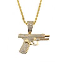 Brass Sweater Chain Necklace, Gun, gold color plated, micro pave cubic zirconia & for man Approx 23.62 Inch 