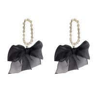 Zinc Alloy Drop Earring, Bowknot, fashion jewelry & for woman & with rhinestone, 60mm 