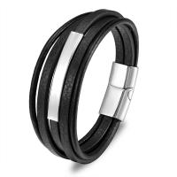 Men Bracelet, 316 Stainless Steel, with Faux Leather, plated, fashion jewelry 