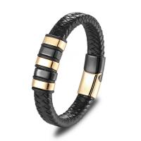 Men Bracelet, 316 Stainless Steel, with Faux Leather, plated, fashion jewelry 