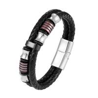 Men Bracelet, 316 Stainless Steel, with Faux Leather, polished, fashion jewelry 