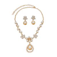 Rhinestone Zinc Alloy Jewelry Set, earring & necklace, with Plastic Pearl, plated, for woman & with rhinestone 30mm .9 Inch 