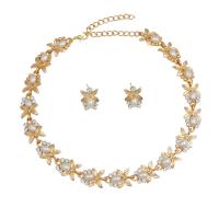 Rhinestone Zinc Alloy Jewelry Set, with Plastic Pearl, gold color plated, for woman & with rhinestone, white, 20mm .9 Inch 