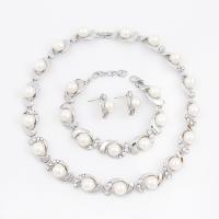 Rhinestone Zinc Alloy Jewelry Set, Stud Earring & bracelet & necklace, with Plastic Pearl, plated, for woman & with rhinestone 20mm 