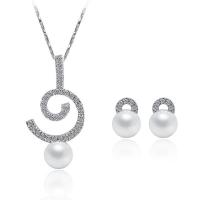 Rhinestone Zinc Alloy Jewelry Set, with Plastic Pearl, silver color plated, for woman & with rhinestone, white Inch 