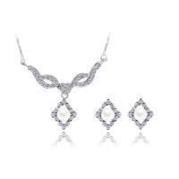 Conjunto de joyería de diamantes de imitación de la aleación de Zinc, Pendiente de stud & collar, chapado en color de plata, para mujer & con diamantes de imitación, 16x19mm, longitud:16.5 Inch, Vendido por Set