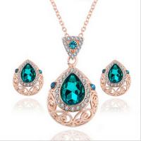 Rhinestone Zinc Alloy Jewelry Set, Stud Earring & necklace, gold color plated, for woman & with rhinestone 