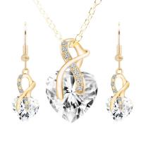 Rhinestone Zinc Alloy Jewelry Set, earring & necklace, gold color plated, for woman & with rhinestone 