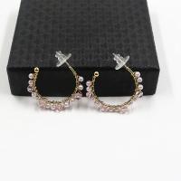 boucles d'oreilles cerceau en alliage zinc, alliage de zinc, avec perle de plastique, bijoux de mode, rose, Vendu par paire