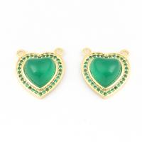 Glass Brass Pendants, with Glass, Heart, plated, DIY, green, 17*15*7mm Approx 2mm 