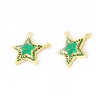 Glass Brass Pendants, with Glass, Star, plated, DIY, green, 22*22*5mm Approx 2mm 