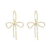 Zinc Alloy Rhinestone Drop Earring, Bowknot, fashion jewelry & for woman & with rhinestone, gold 