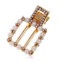 Alligator Hair Clip, Zinc Alloy, with Plastic Pearl, plated, fashion jewelry & with rhinestone, gold 