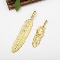 Brass Jewelry Pendants, Feather, gold color plated, DIY 