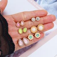 Zinc Alloy Stud Earring Set, Stud Earring, with Plastic Pearl, 6 pieces & fashion jewelry 