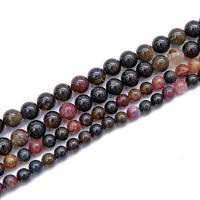 Natürlicher Turmalin Perlen, rund, poliert, DIY & verschiedene Größen vorhanden & satiniert, Länge:ca. 15 ZollInch, verkauft von Strang
