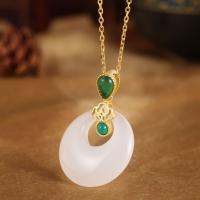 Sterling Silver Jewelry Necklace, 925 Sterling Silver, with Hetian Jade, Round, plated, fashion jewelry & for woman, golden, 400+30*29*20mm 