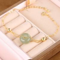 Sterling Silver Bracelets, 925 Sterling Silver, with Hetian Jade, Round, plated, fashion jewelry & for woman, golden, 200*12mm 