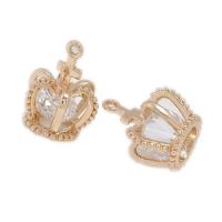 Cubic Zirconia Brass Pendants, Crown, gold color plated, DIY & micro pave cubic zirconia, 12.7x15.8-8mm 